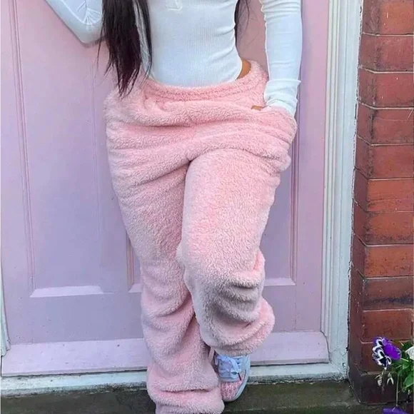 Pink Fleece Teddy pants - Picture 1 of 7